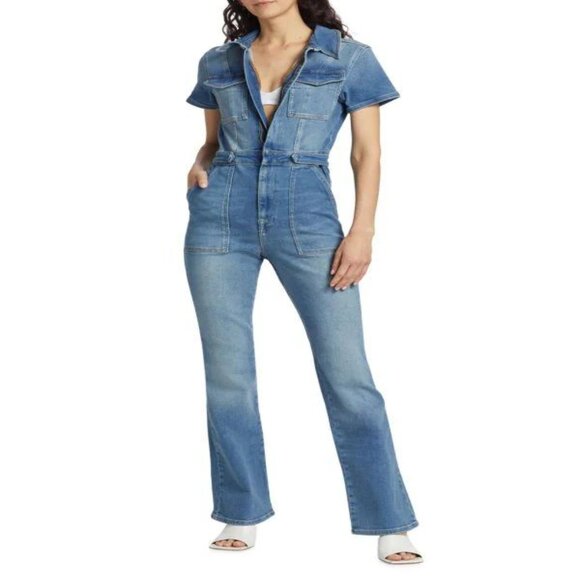 Good American Fit For Success Stretch Denim Jumpsuit NWT XS - Picture 2 of 7